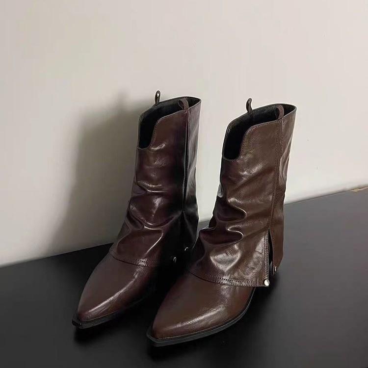 Damen Schuhe im Sale Neue Ärmel Damen Stiefel Winter Spitzschuh Einfarbig Warmhalten Kurzer Schaft Niedrig Absatz Mode Stiefel