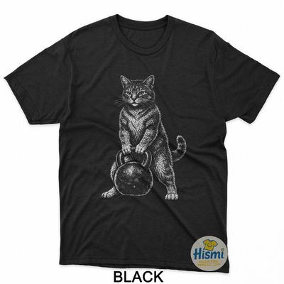 Funny Gym Cat Kettlebell Vintage Kitty Weightlifting Humor T-Shirt