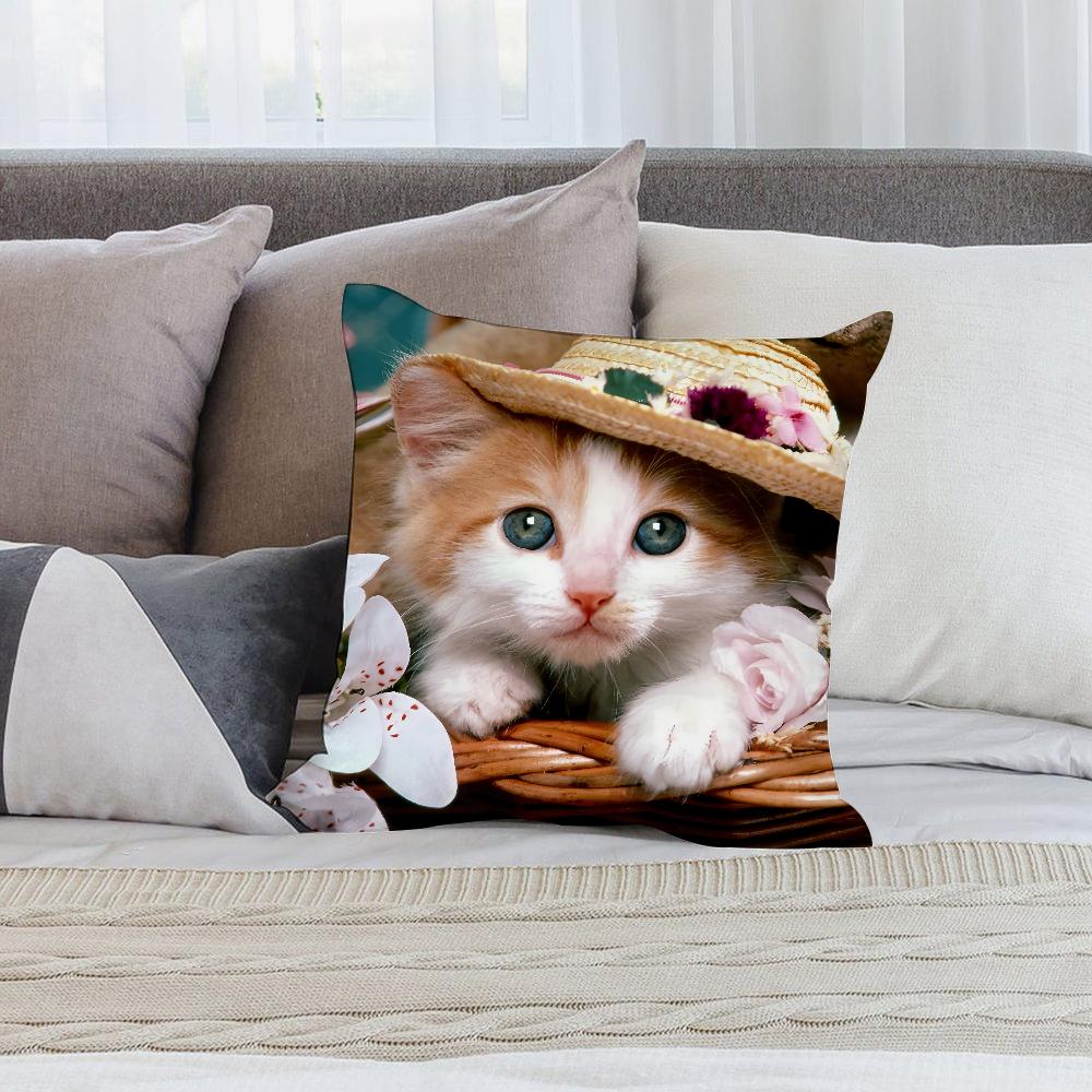 Adorable Cat Cute Pillow Case Short Plush Pillow Covers Sofa Decorative Gift Home Double-Sided Printing Cushion Cover