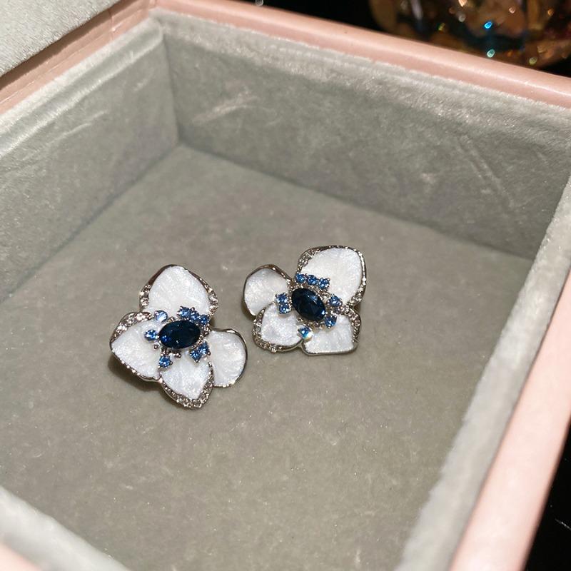 Enamel Whispers~ Silver Needle Diamond Drip Oil Flower Stud Earrings Fresh and Elegant Versatile Earrings Design Sense Niche Earrings