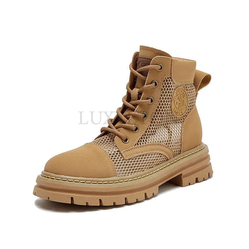 Модные желтые ботинки из натуральной кожи с выемками для женщин — фото 7