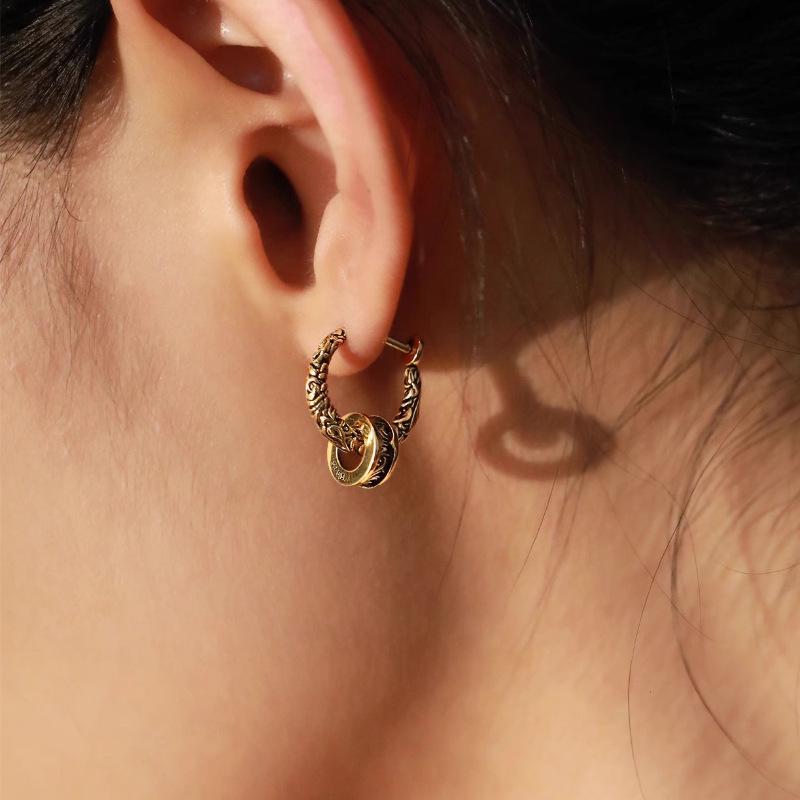 Retro Arabesque Double Hoop Earrings: Vintage Silver Ear Cuffs for Trendy Girls