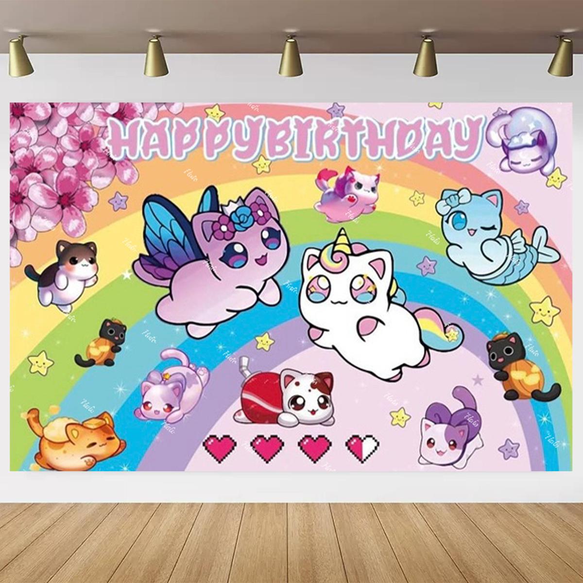 Halo Aphmau Plüschtiere Thema Hintergrund Kindergeburtstagsparty Banner Dekoration Fotografie Kulisse Babyparty Studio Requisiten 120X90CM blue
