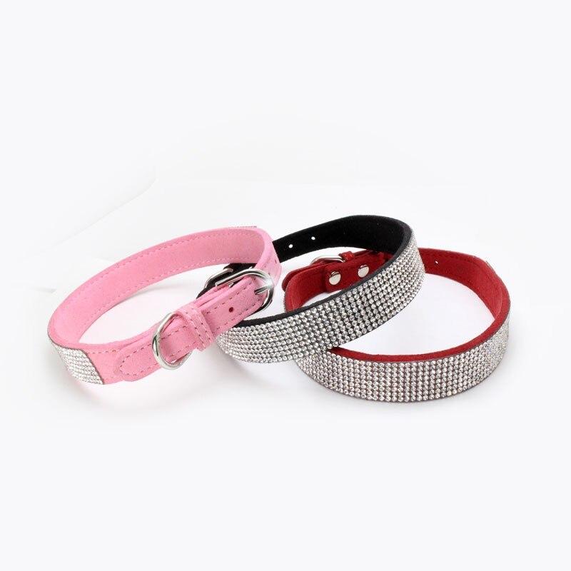 Bling Diamante Rhinestone PU Leather Cat Dog Collars Pink for Small