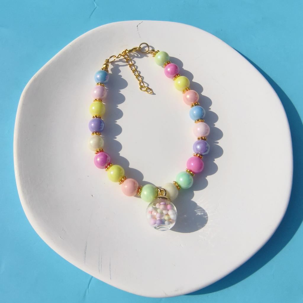 Colored Pet Pearl Collar Gold Bead Separated Handmade Dog Cat Collar Glass Ball Pendant