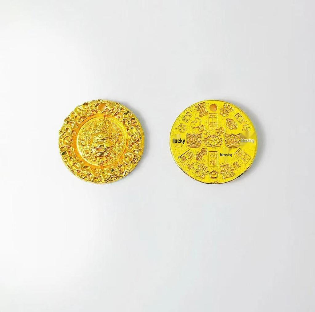 Vietnamese Sand Gold Yellow God of Wealth Pendant: Auspicious Chiseled Amulet Sweater Chain for Men's and Women's Benming Year