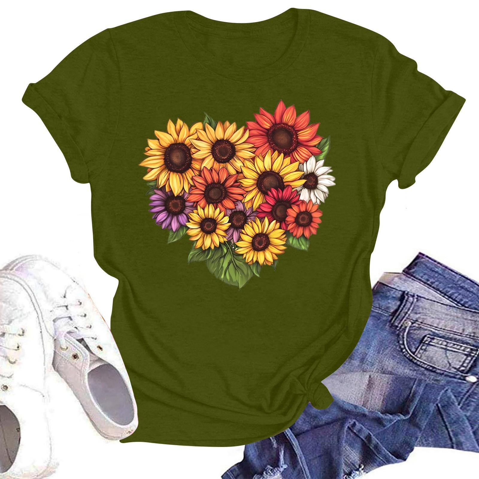 

Женская повседневная свободная футболка с принтом, круглый вырез, пуловер, короткий рукав, топ L армия зеленый