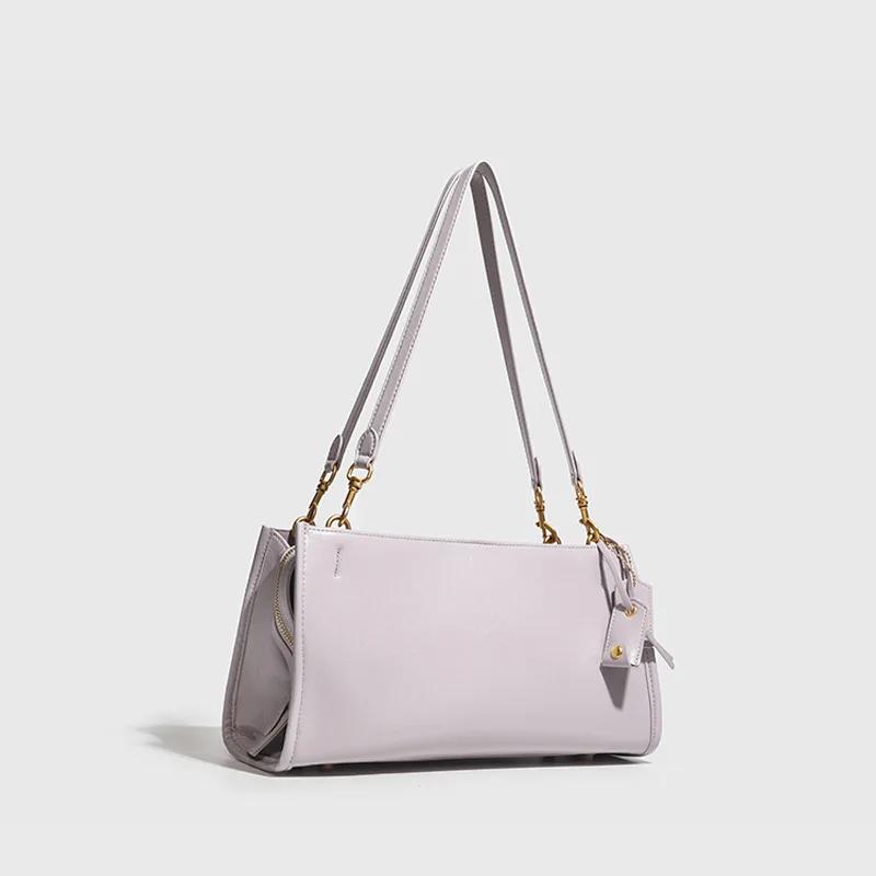 

Women s Luxury Retro Shoulder Bag Waxed Leather High-quality Brand Handbag Rectangular Zippered Crossbody Bag Casual Commuter 34x11x17cm фіолетовий