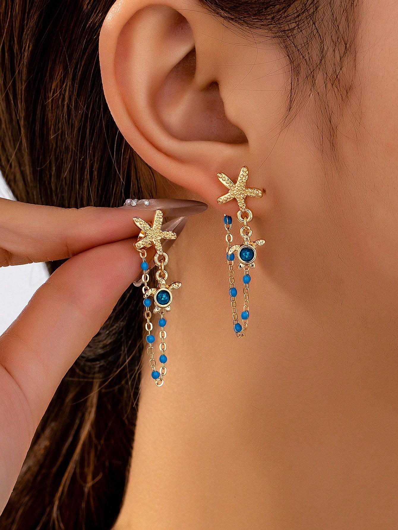 

1 Pair Starfish Sea Turtle Earring Women золотой
