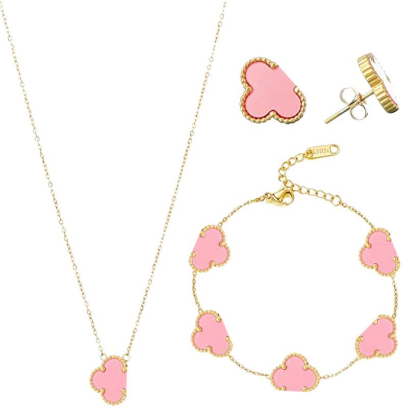 Ensemble de bijoux chanceux trèfle à quatre feuilles: Collier, Bracelet et Boucles d'oreilles Puces
