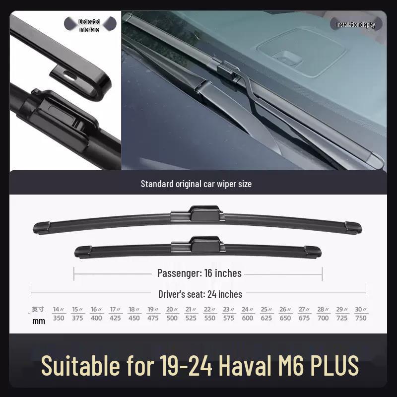Compatible Wiper Blade Strip for 2021-2023 Great Wall Haval M6 Plus, Frameless, Sizes 21-23-24 Haval M6 2021-2024 Plus Package Front Wipers