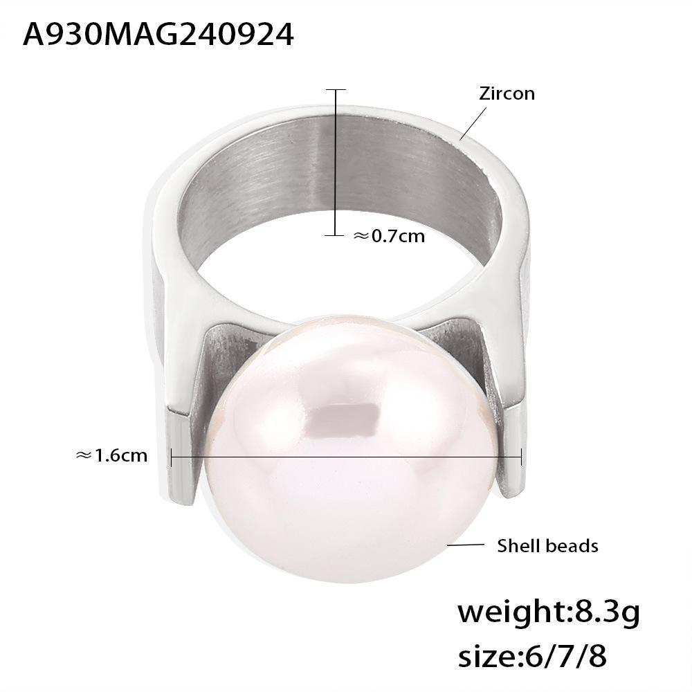 Exquisite Mother-of-Pearl Ring: Large, Light Luxury 18K Gold-Plated Titanium Steel Jewelry for Women Size 6