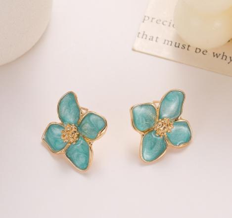 2025 New in Enamel Flower Stud Earrings for Women Irregular Glaze Korean Fashion Floral Small Earrings Trendy New Zircon