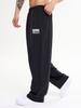 Leijibi [Summer] Giant Fit Line Track Pants Wide Gymwear Training Workout Wear Elastic Waist Pants M Black