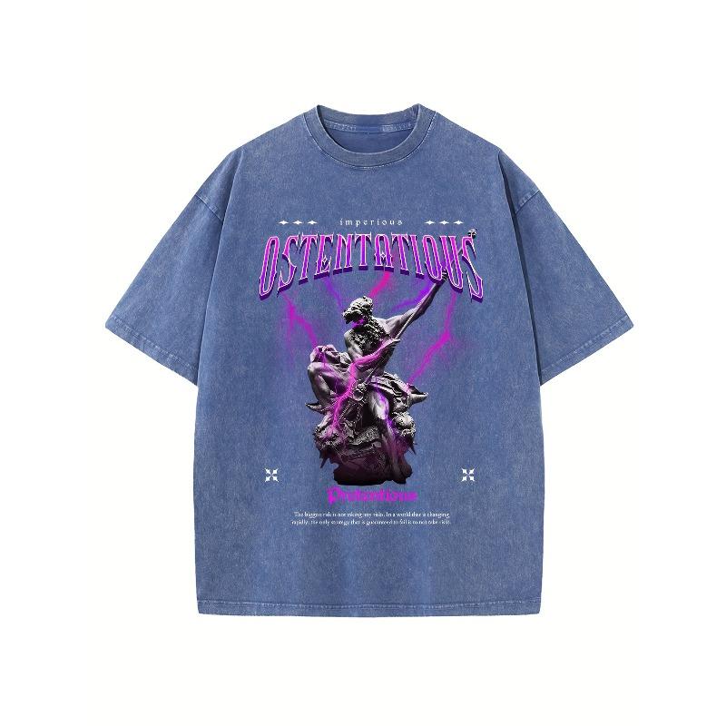 

OSTENTATOPUS Me Oversized Cotton Solid Drop Shoulder T Shirts for Men Vintage Streetwear Basic Tees Baggy Hip Hop Tops Acid Wash Tshirt 5XL синій