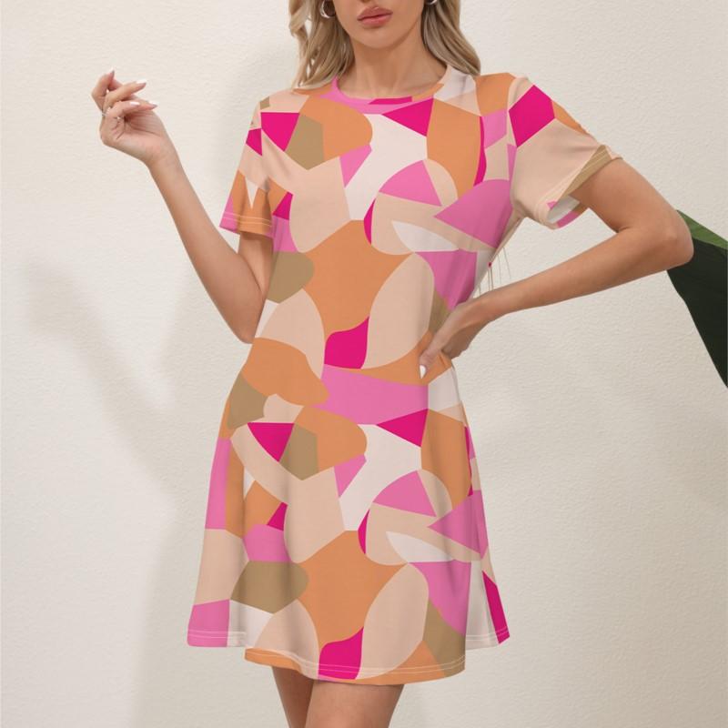 2024 Summer Latest Women's Fashion Print Street Trend Round Neck Sweet and Fresh Flowers Solid Colors Suitable for Beach Dresses