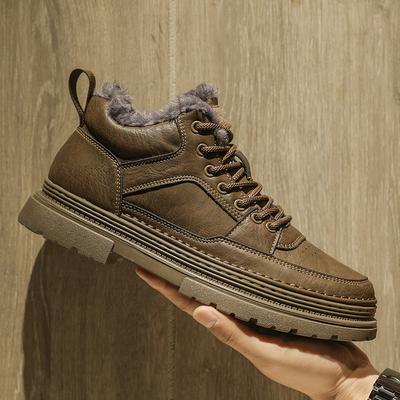 Fashion Classic Men Winter Boots Casual Leather Shoes Man Fur Plush Snow Boots Warm Outdoor Ankle Boots Mens New Arrival Club Male Shoes