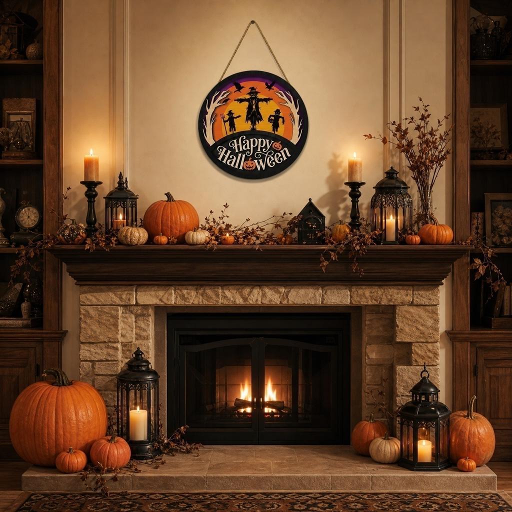 Wooden Halloween Hanging Sign Wall Decoration Scarecrow Pumpkin Design Party Festival Indoor Outdoor Hanging Ornament