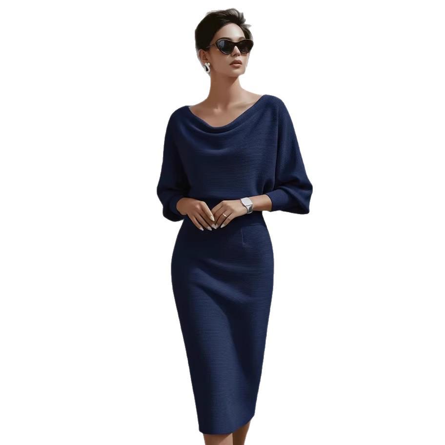 European & American Pleated Batwing Sleeve Midi Dress - 2025 Fashion Collection