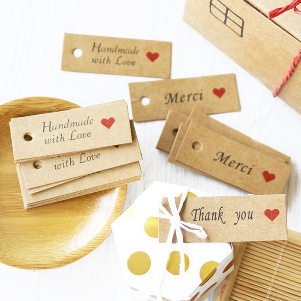 Ornament Enclose 10M Strings Kraft Paper “Merci” Labels Thank You Hanging Tags Handmade With Love