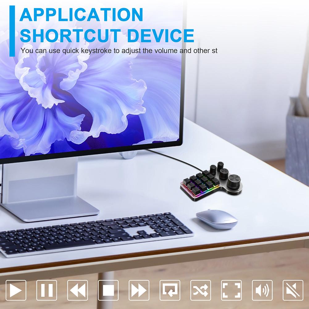 12 Keys 4 Knobs RGB Programming Macro Custom Keyboard USB Wired/Bluetooth-Compatible Mechanical Hot-swap Gaming Keyboard