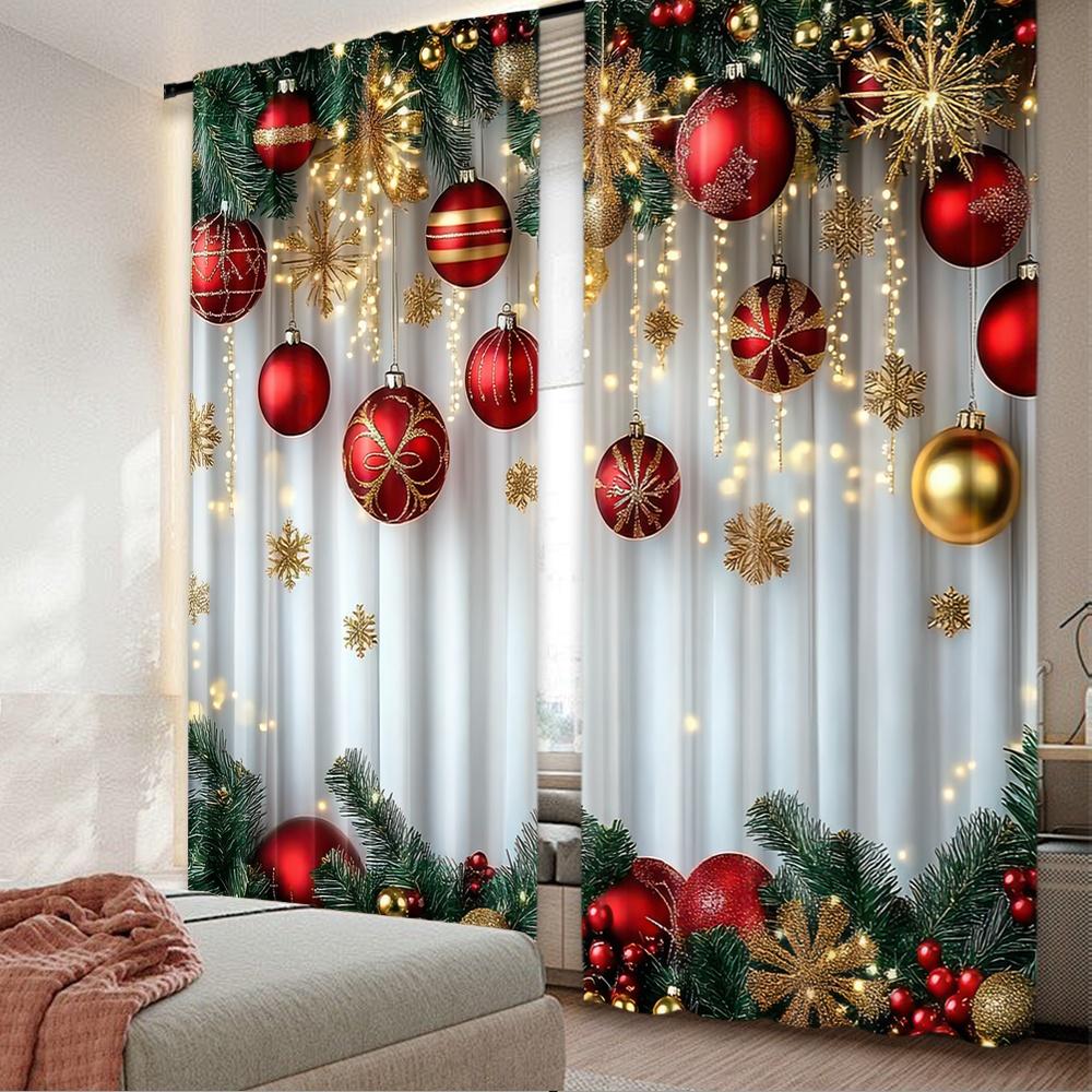 

Flat Printing High Quality Christmas Curtains Festive Ornaments Durable Polyester Fiber Party Holiday Decor Set Of 2 Made W100*H70(CM)-Hooks&1PCS