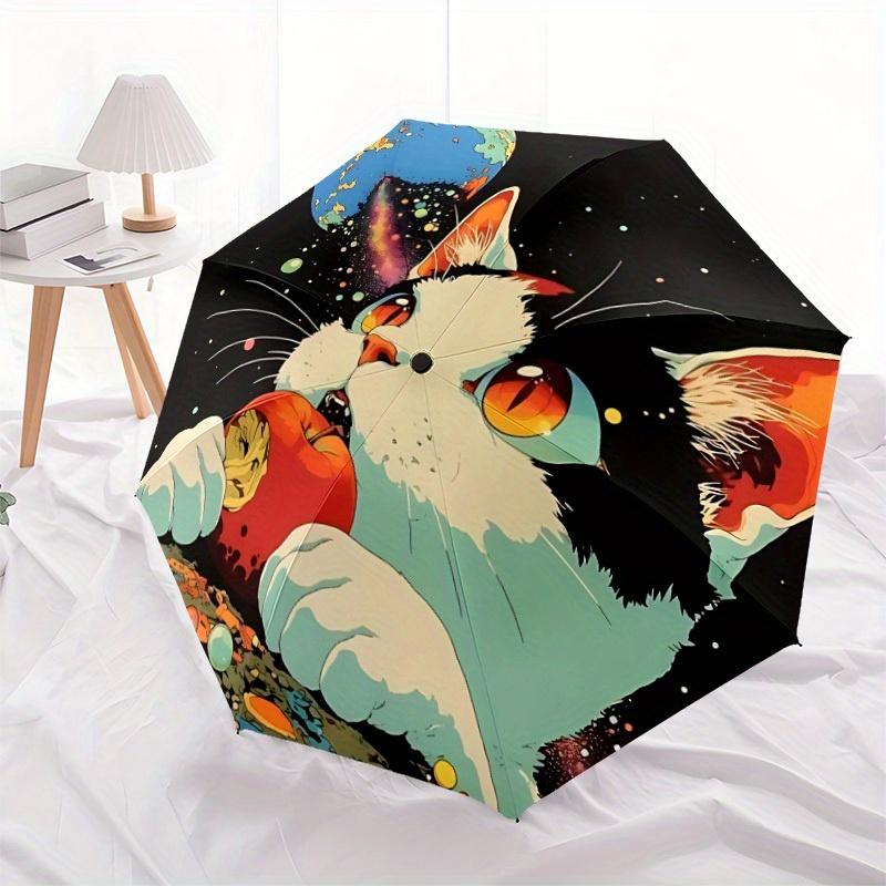 1 Stück Kosmische Katze Automatisches Öffnen/Schließen Regenschirm, Tragbarer Faltregenschirm für den täglichen Gebrauch yy250826023