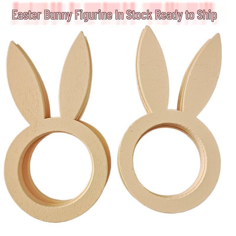 Easter Bunny Wooden Napkin Holder and Rings for Tabletop Decoration