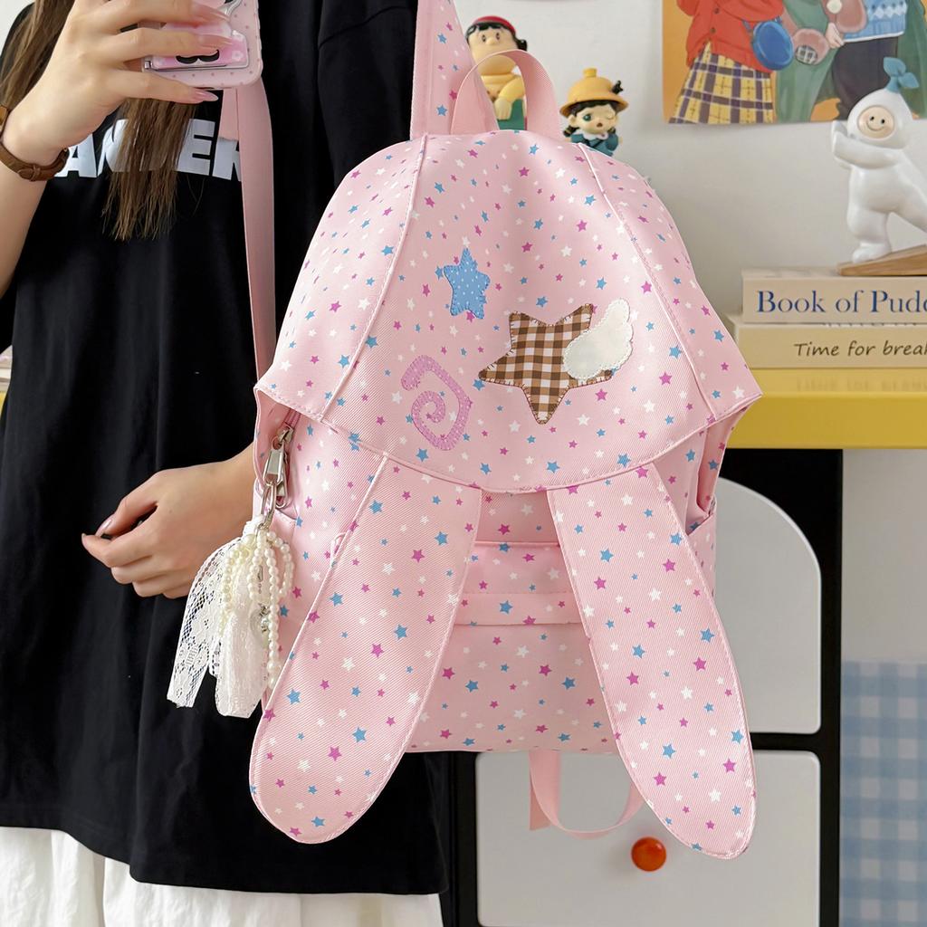 School Bag New Polka Dot Bunny Ear Backpack Casual Fresh Cute Backpack for Middle and High School Girls Backpack