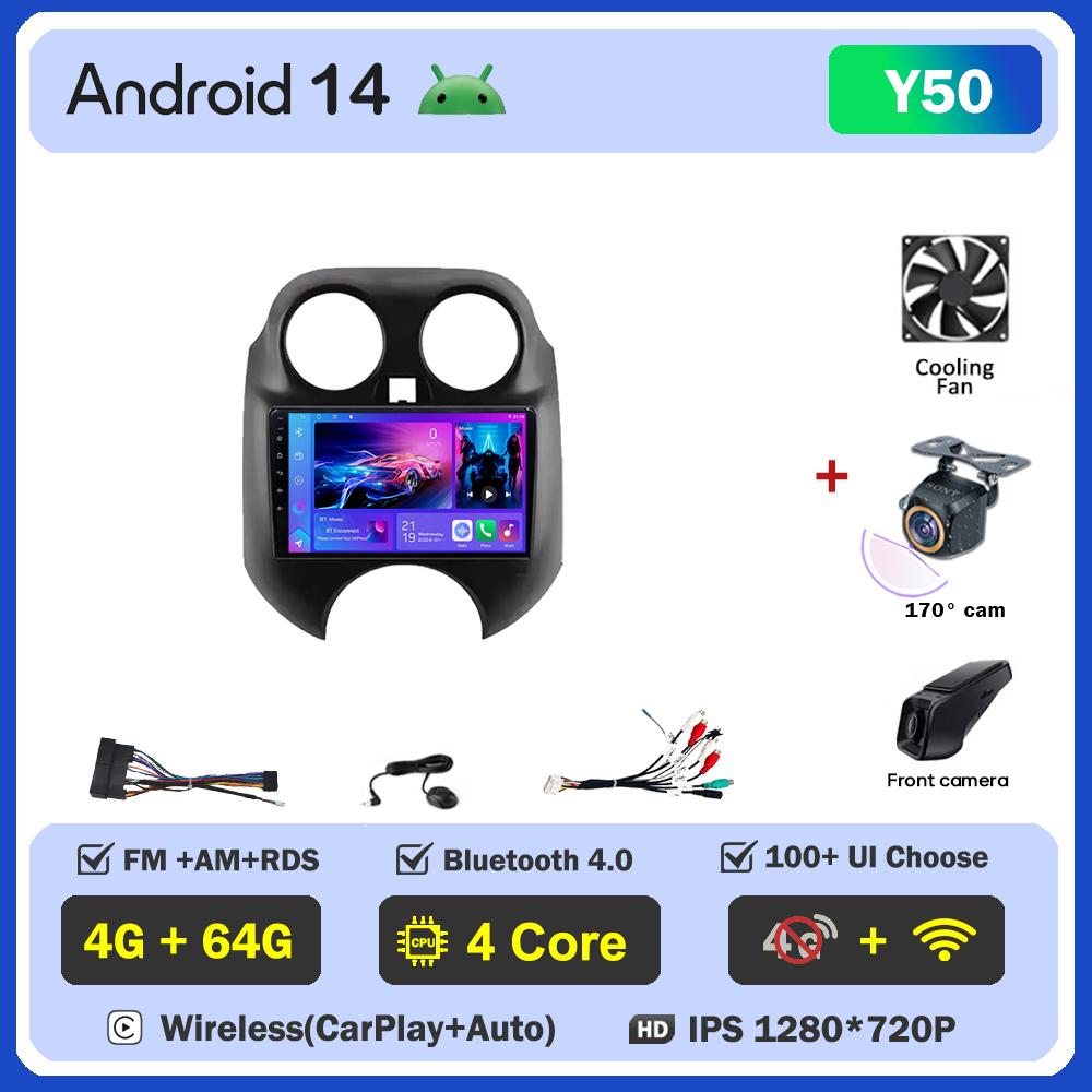Car Multimedia Player For Nissan March MICRA 2010- 2013 Car Radio Player Touch Screen Wireless Android 14 Stereo Head Unit GPS