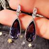 Silver Halo Purple Teardrop CZ Dangle Earrings Marquise Top Tanzanite Color Crystal Drop Earrings Women Luxury Wedding Jewelry