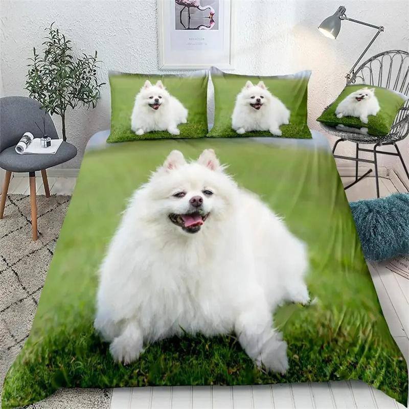 Vibrant Warm Pomeranian Dog Puppy for Teens Adults Pet Animal Colorful Sky 2 3pcs Polyester King Queen Quilt