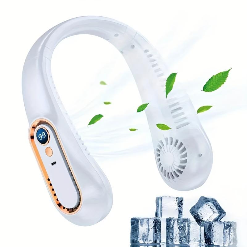 1pc, Mini Portable Bladeless Hanging Neck Fan, LED Light, Long-Lasting Cooling, 8H Battery Life, 7000mAh Rechargeable, Up and Down Double Ventilation