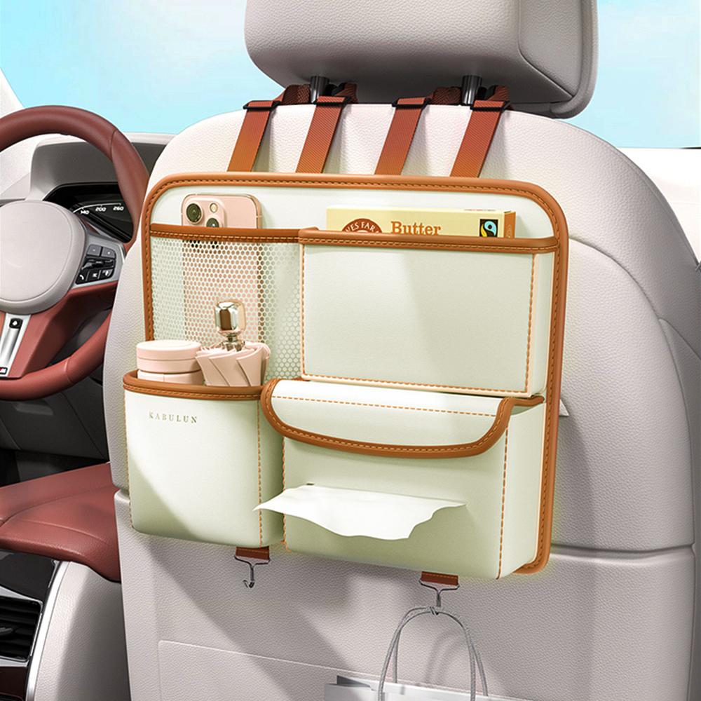 Car Seat Back Storage Hanging Bag Car Accessories Waterproof Dirt Proof with Hook Tissue Holder Car Backseat Organizer Anti Kick Pad Cup Holder