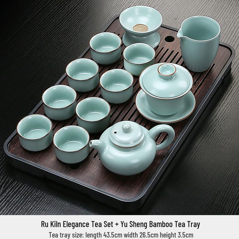 

Керамический чайный набор Кунг-фу с подносом: Простой стиль гостиной
