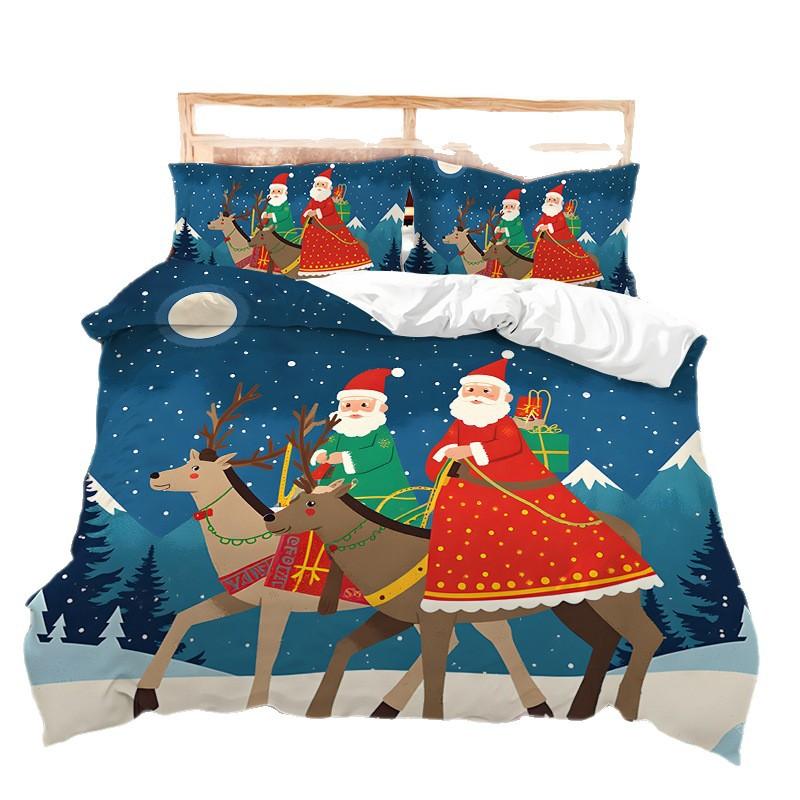 3D Digital Printed Bedding Two Or Three Piece Santa And Elk Polyester Quilt Cover