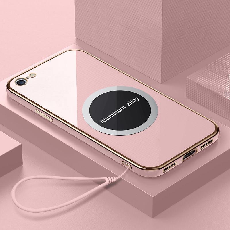 For iPhone 16e Case iPhone 16e Phone Case Magnetic Attraction Luxury Square Plating ShockProof Silicone Back Cover