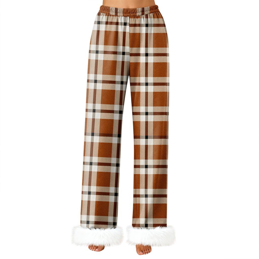 Women's Fashionable Casual Trousers, Plaid Print Trousers