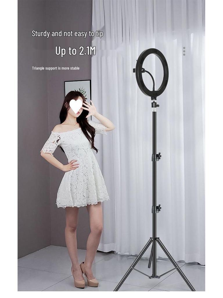 Multi-Functional Floor Tripod Phone Holder with Ring Light for Live Broadcast & Photography