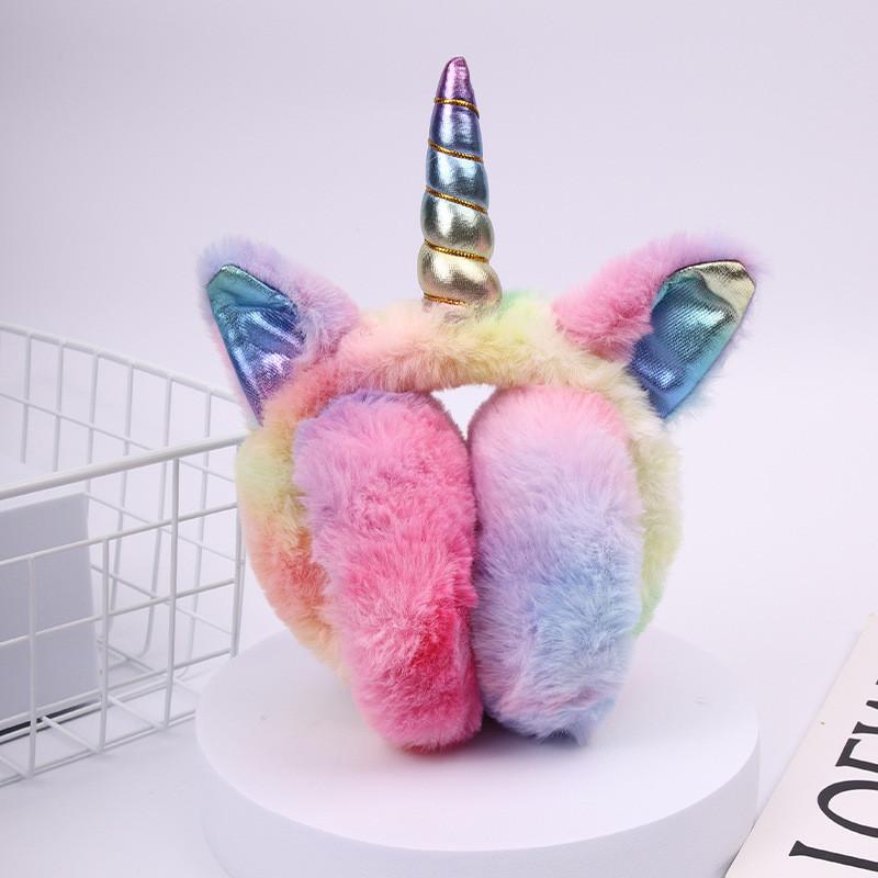Lindas Orejeras Cálidas Infantiles de Dibujos Animados de Unicornio Estilo Conejo de Peluche Para Uso en Invierno