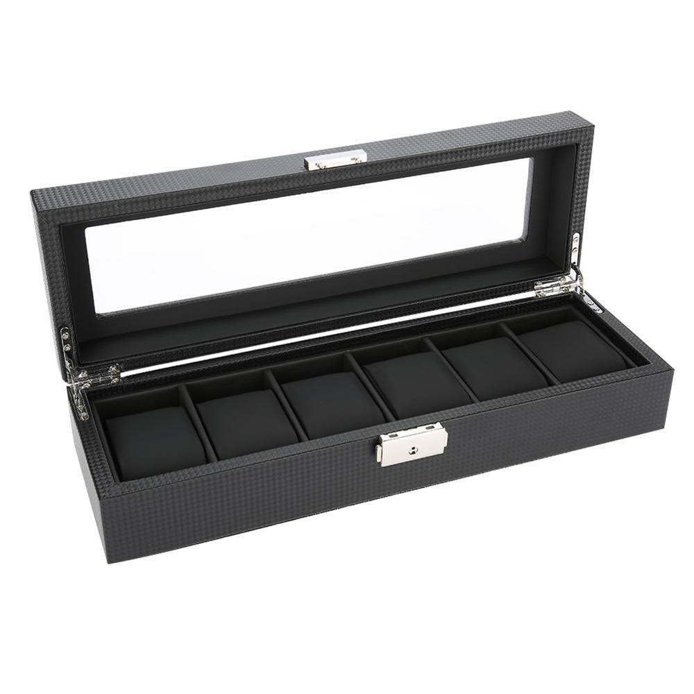 

Carbon Fiber Storage Box Leather Display Case Durable Watch Box Display 6-Slot