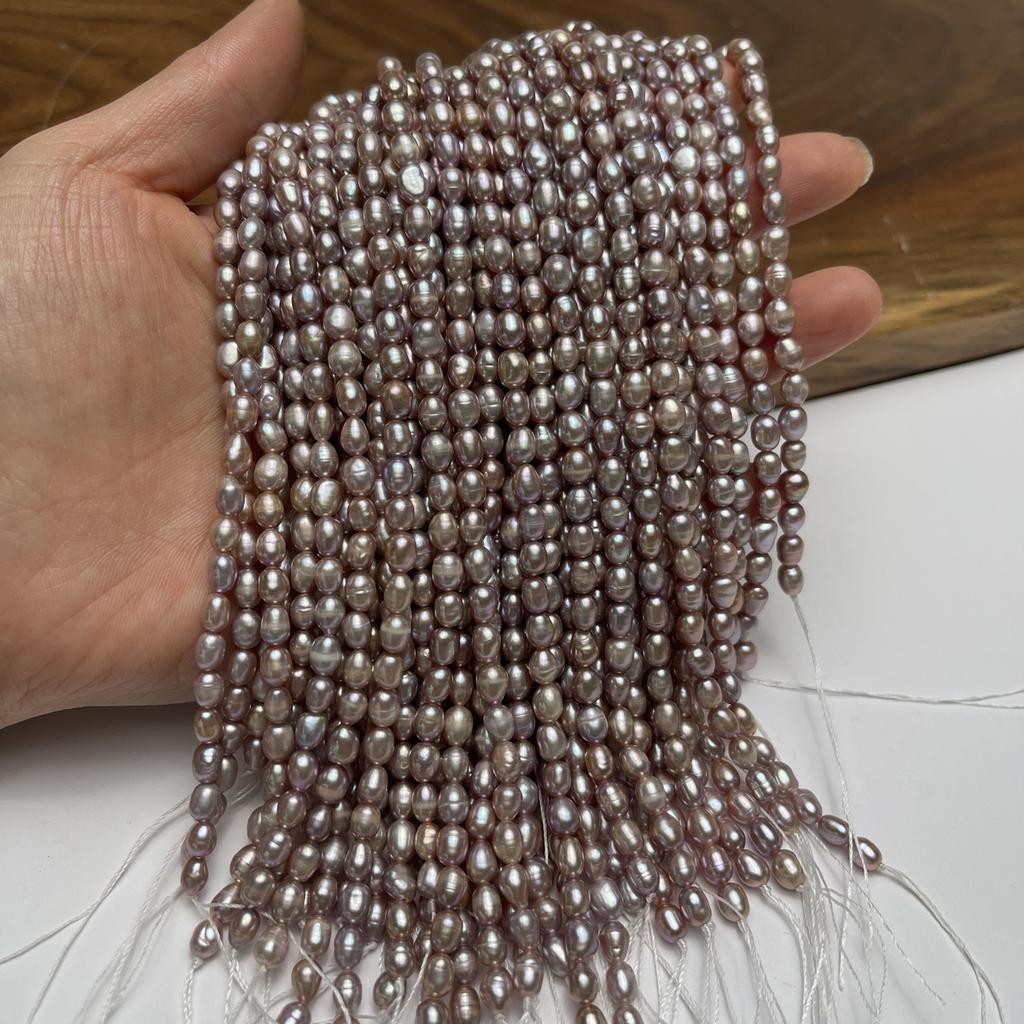 1String, Purple Natural Freshwater Pearls, Handmade Rice Pearl Beads for Jewelry Making DIY Necklaces Crafts, (Beads 4-5mm, Length 18cm)