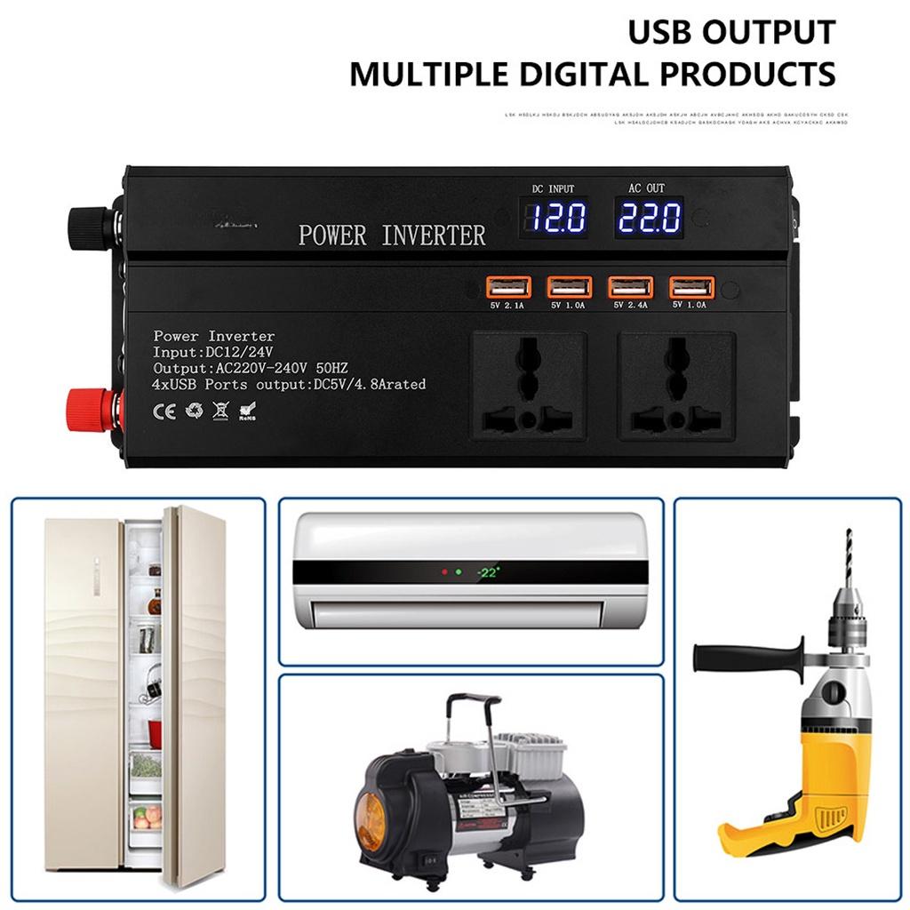 DC12/24V 3000/4000/6000W USB Car Inverter Converte LED Display Modified Sinewave Power Inverter Socket Adapter Charger