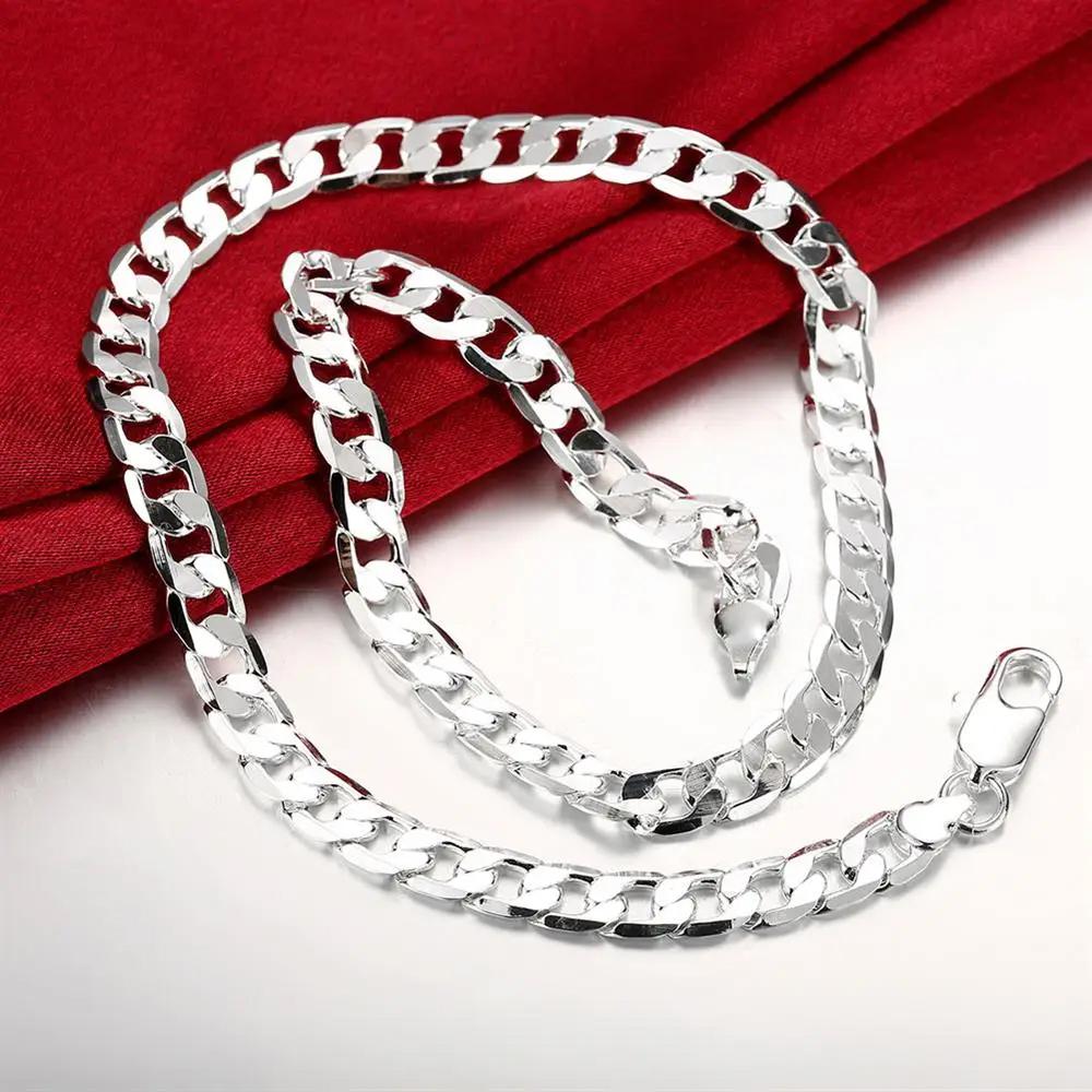 925 Sterling Silver Classic Brands Men'S 8mm Chain Necklace For Woman Fashion Jewelry