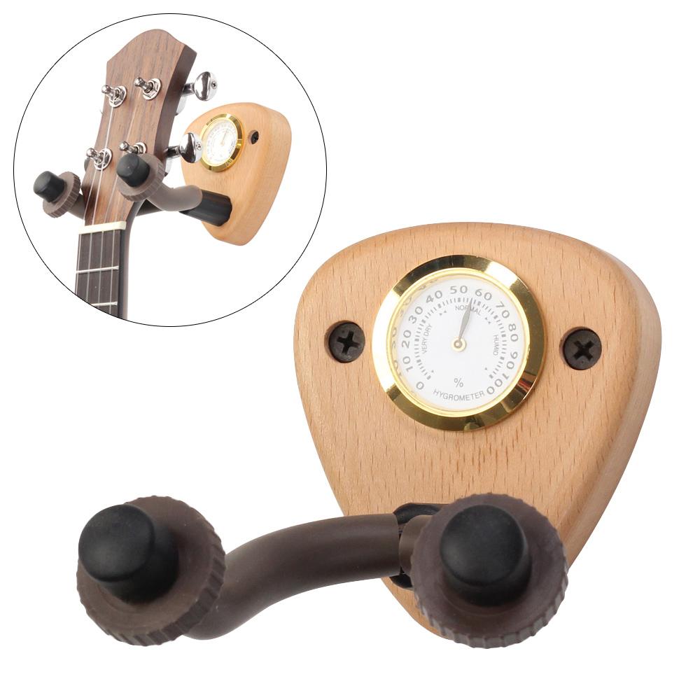Beech Wood Guitar Neck Stand Wall Mount Hanger with Hygrometer And Picks Slot for Banjo Bass Acoustic Electric Guitars