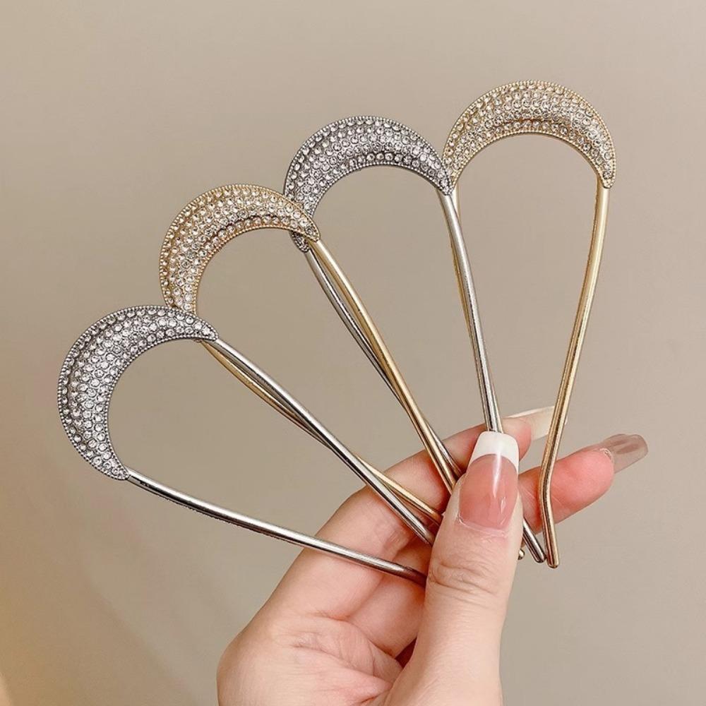 U-Shaped Crystal Hairpins Hair Clips for Women Elegant Rhinestone Metal Forks Vintage Styling Hair Pin Hair Styling Tools Gift