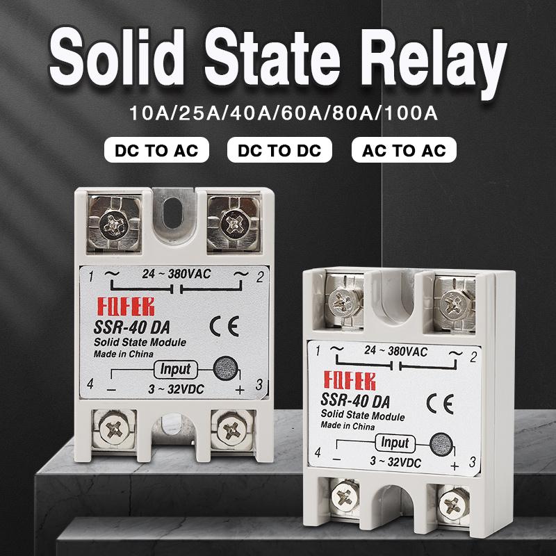 10A SSR 25A Solid State Relay 40A Output 3-32VDC 24-480VAC 220V Single Phase DC TO AC 40A Relay SSR HeatSink SSR 40DA Relays 5
