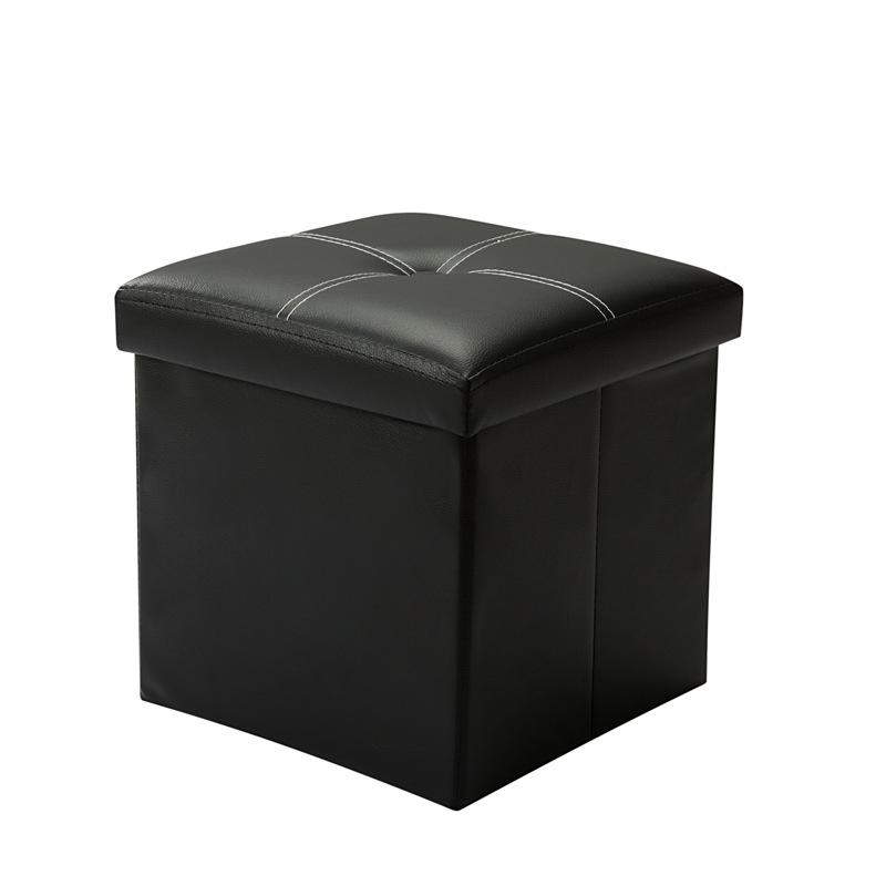 Stitched Leather Storage Ottoman Stool - Folding Footrest Shoe Bench Small Home Organizer Box 11035₽