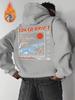 Japanese Racing Trend Men Hip Hop Sports Pullover Vintage JDM Cars Cherry Blossom Sun Mixed Japanese English Text Back Print Daily Hooded Top