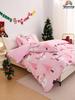 2/3pcs Pink Christmas Snowflake Gift Gingerbread Man Snowman Pattern Reversible Color Duvet Cover Bedding Set, Soft Breatheable